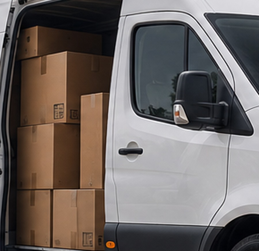 Cajas organizadas dentro de un furgón de carga
